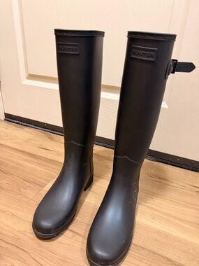 Hunter Black Tall Matte Rubber Rain Boots